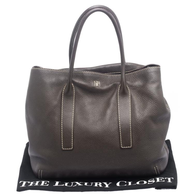 Pre Owned Carolina Herrera Brown Leather Tote