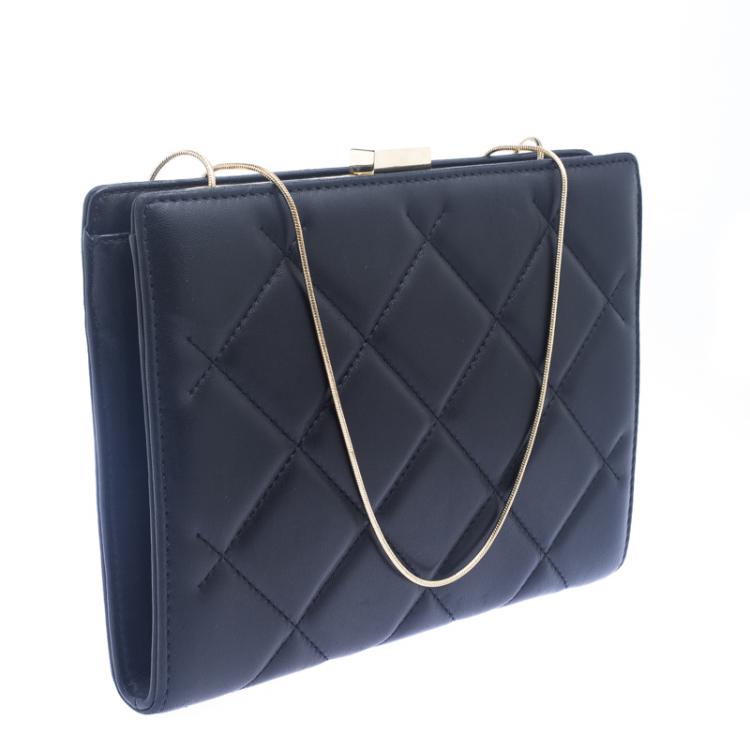 Pre Owned Carolina Herrera Black Leather Chain Clutch