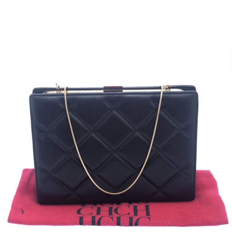 Pre Owned Carolina Herrera Black Leather Chain Clutch