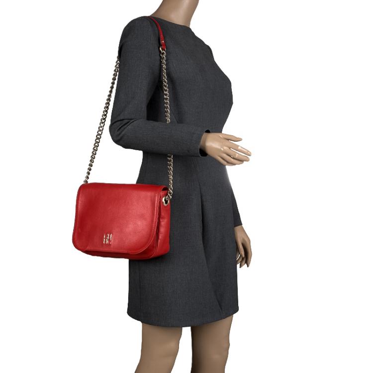 Pre Owned Carolina Herrera Red Leather New Baltazar Flap Bag