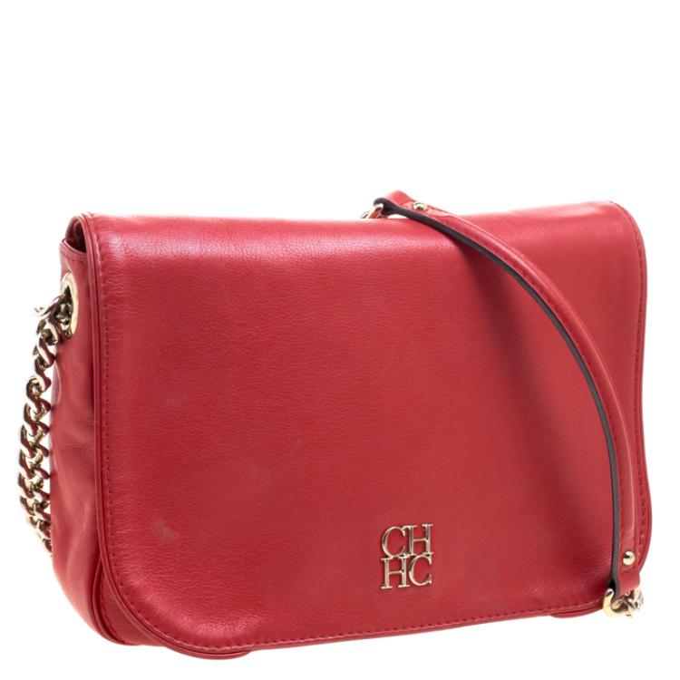 Pre Owned Carolina Herrera Red Leather New Baltazar Flap Bag