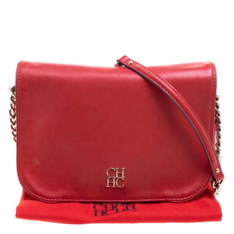Pre Owned Carolina Herrera Red Leather New Baltazar Flap Bag