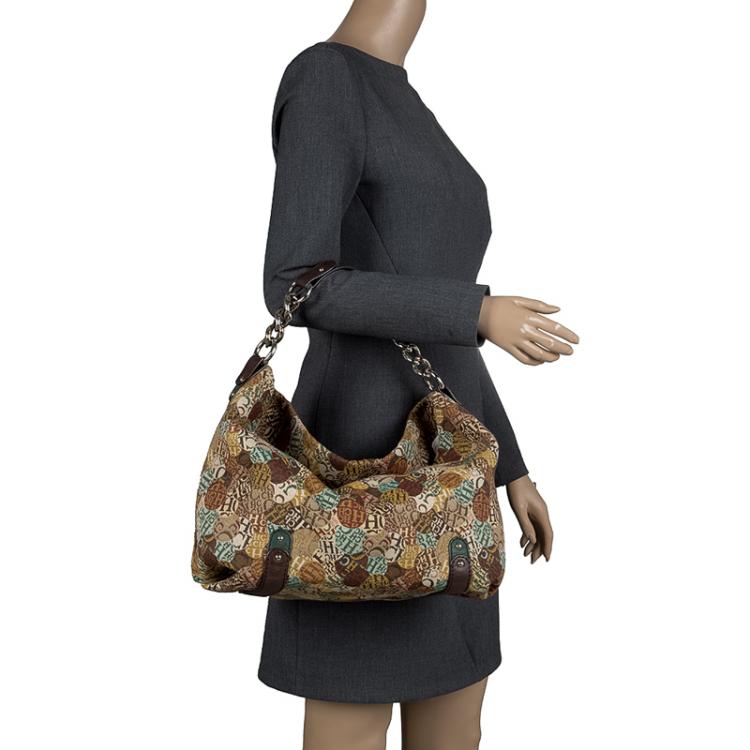 Pre Owned Carolina Herrera Multicolor Signature Print Fabric Hobo