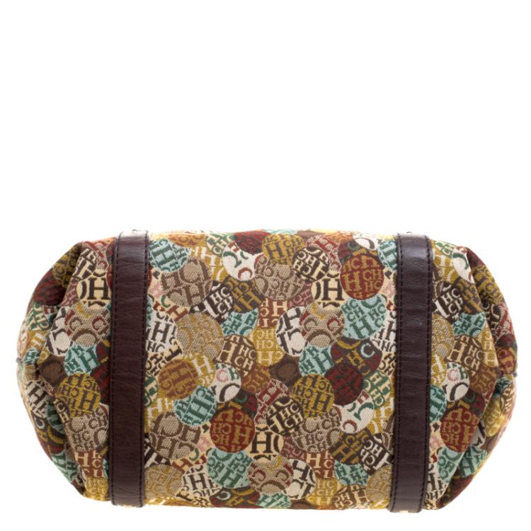 Pre Owned Carolina Herrera Multicolor Signature Print Fabric Hobo