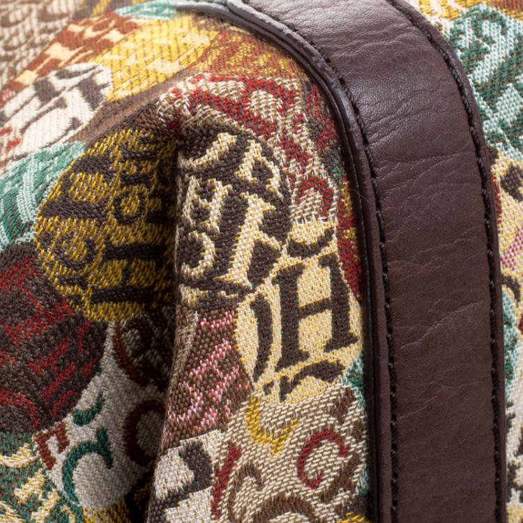 Pre Owned Carolina Herrera Multicolor Signature Print Fabric Hobo