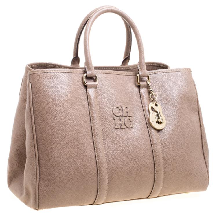 Pre Owned Carolina Herrera Light Brown Leather Matteo Tote
