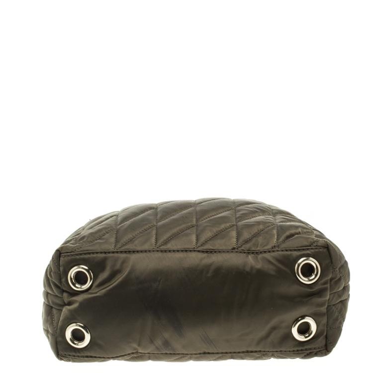 Pre Owned Carolina Herrera Dark Green Quilted Nylon Tote
