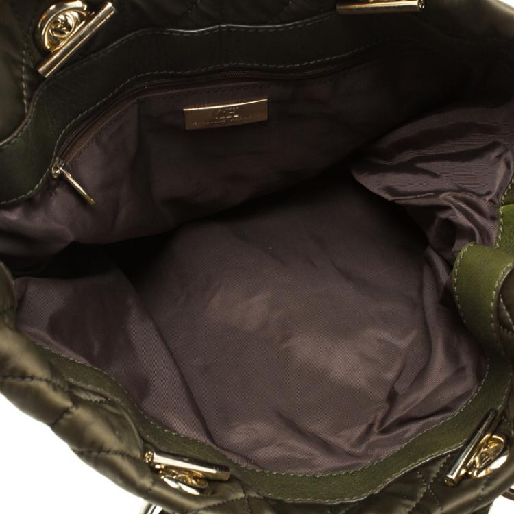 Pre Owned Carolina Herrera Dark Green Quilted Nylon Tote