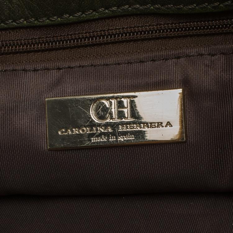 Pre Owned Carolina Herrera Dark Green Quilted Nylon Tote