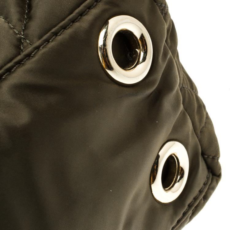 Pre Owned Carolina Herrera Dark Green Quilted Nylon Tote