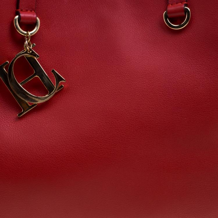 Pre Owned Carolina Herrera Red Leather Charm Shopping Tote