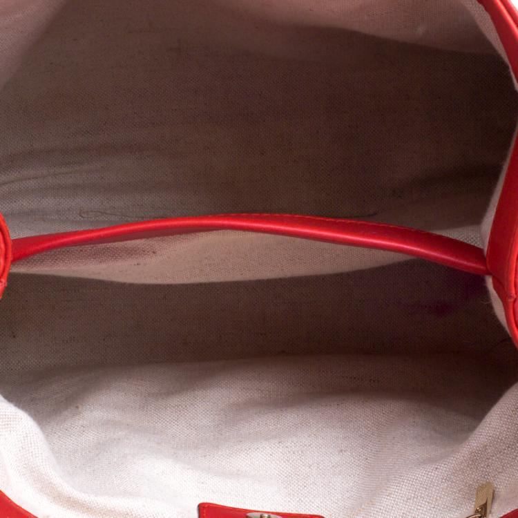 Pre Owned Carolina Herrera Red Leather Charm Shopping Tote