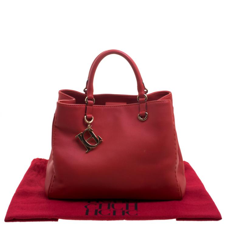 Pre Owned Carolina Herrera Red Leather Charm Shopping Tote