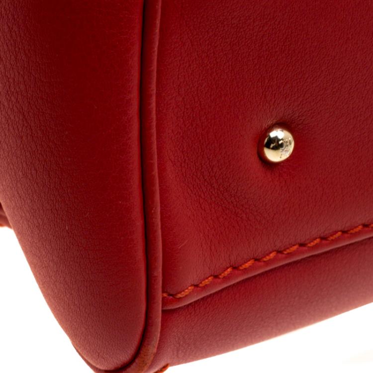 Pre Owned Carolina Herrera Red Leather Charm Shopping Tote