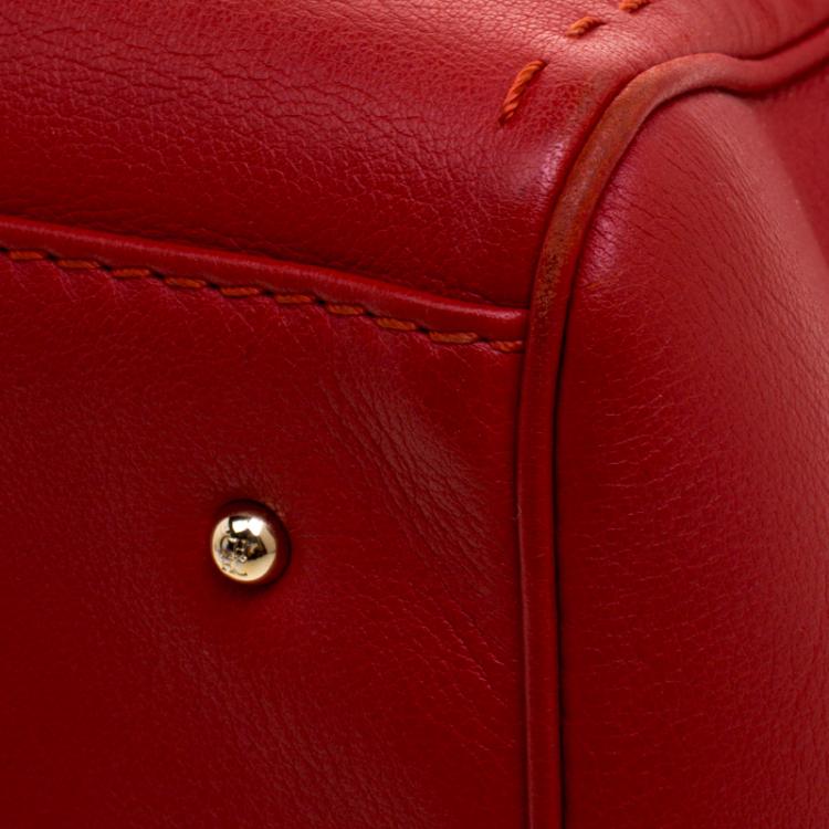 Pre Owned Carolina Herrera Red Leather Charm Shopping Tote