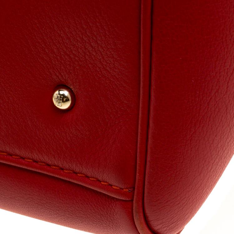 Pre Owned Carolina Herrera Red Leather Charm Shopping Tote