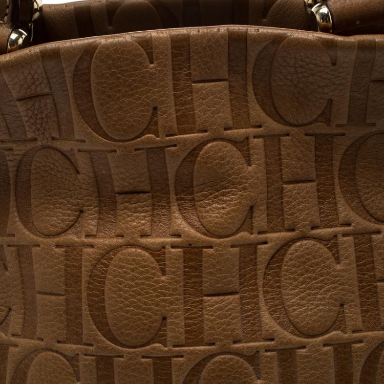 Pre Owned Carolina Herrera Brown Monogram Leather Tote