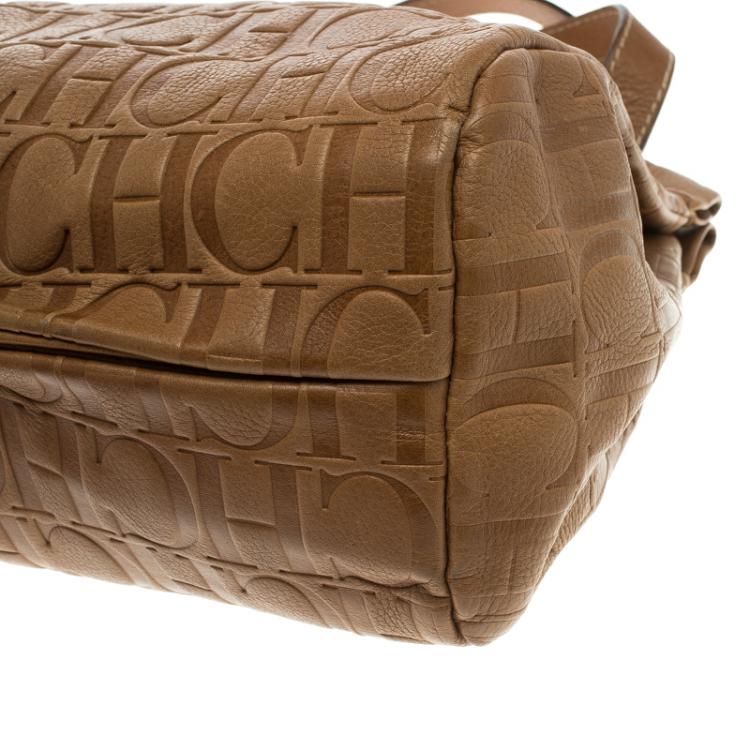 Pre Owned Carolina Herrera Brown Monogram Leather Tote