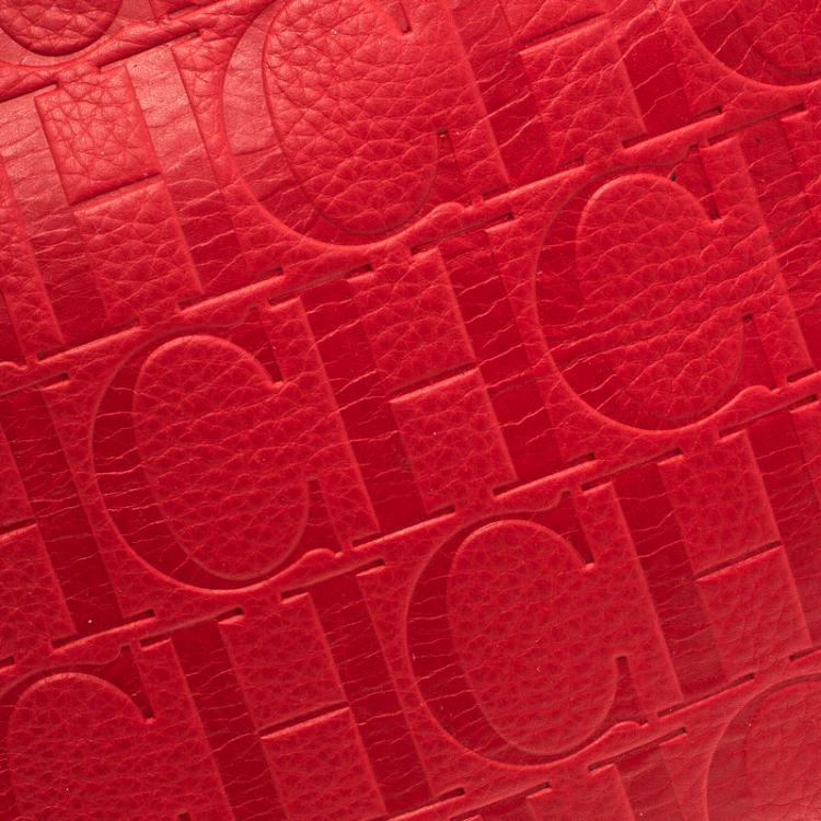 Pre Owned Carolina Herrera Red Monogram Leather Andy Boston Bag