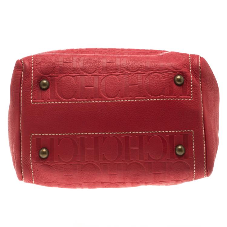 Pre Owned Carolina Herrera Red Monogram Leather Andy Boston Bag