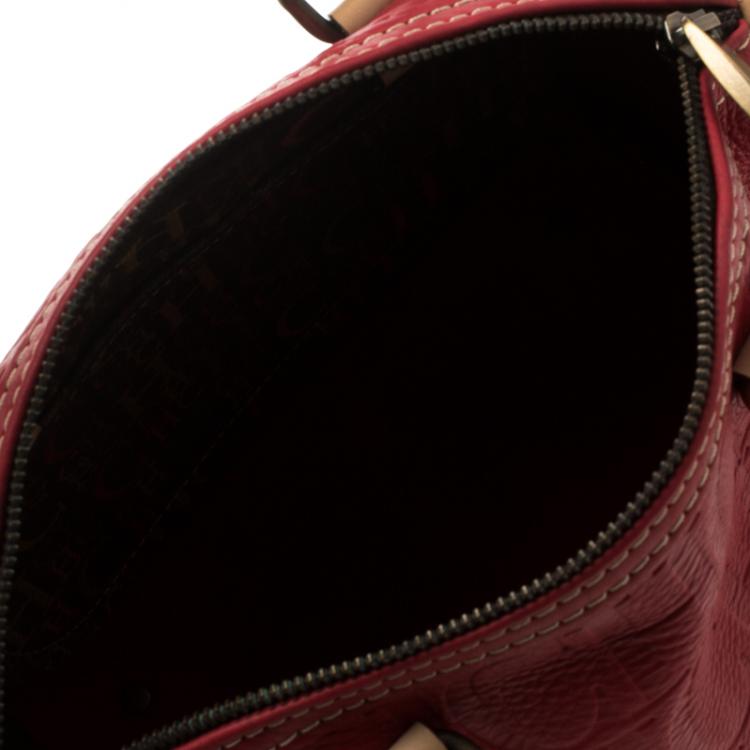 Pre Owned Carolina Herrera Red Monogram Leather Andy Boston Bag