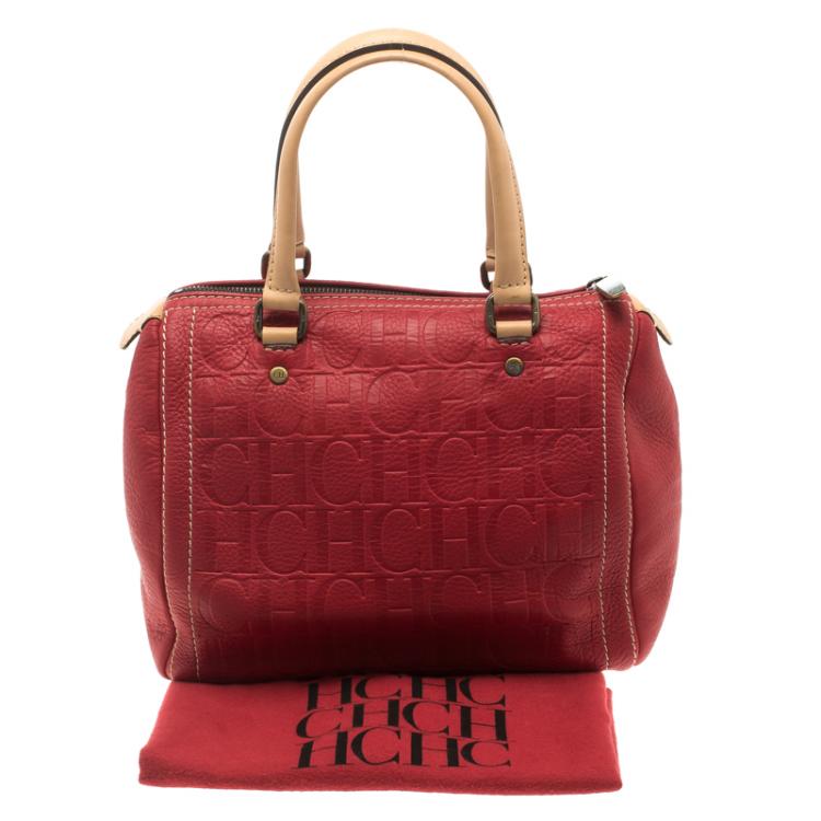 Pre Owned Carolina Herrera Red Monogram Leather Andy Boston Bag