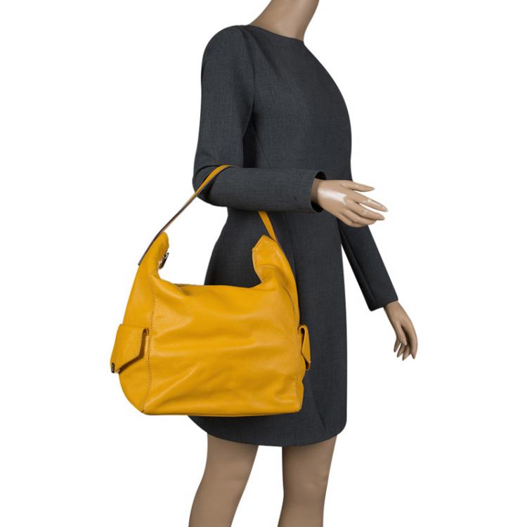 Pre Owned Carolina Herrera Yellow Leather Hobo