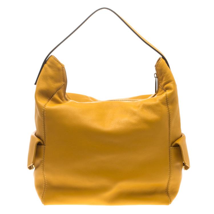 Pre Owned Carolina Herrera Yellow Leather Hobo