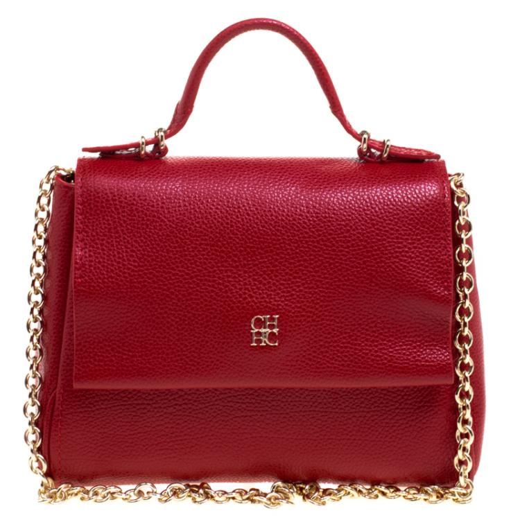 مملوكة مسبقًا Carolina Herrera Red Leather Minuetto Flap Bag