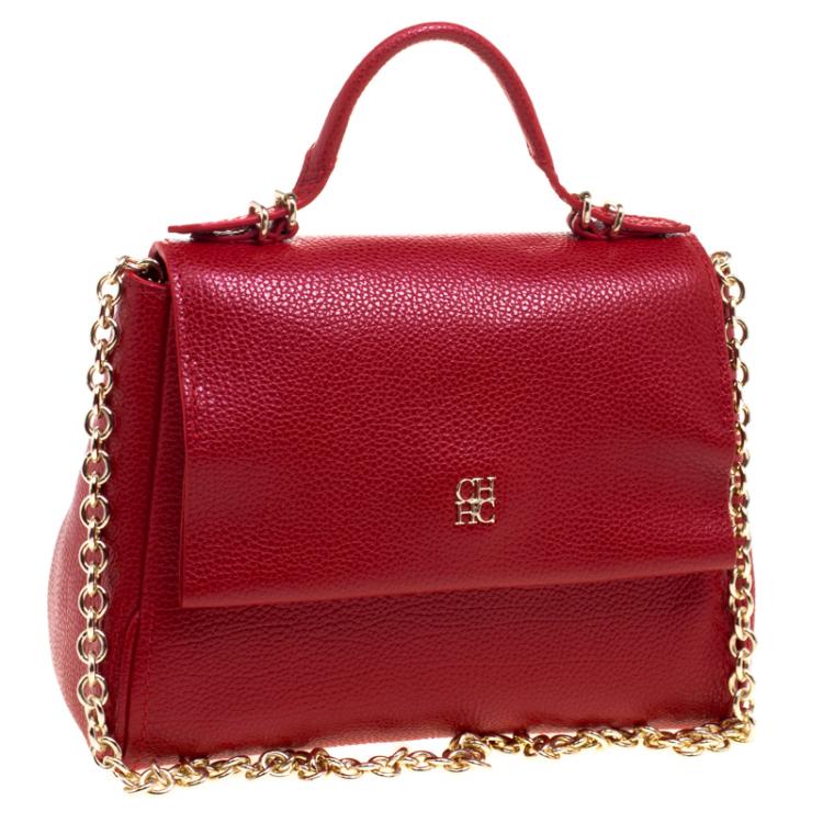 مملوكة مسبقًا Carolina Herrera Red Leather Minuetto Flap Bag