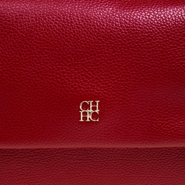 مملوكة مسبقًا Carolina Herrera Red Leather Minuetto Flap Bag