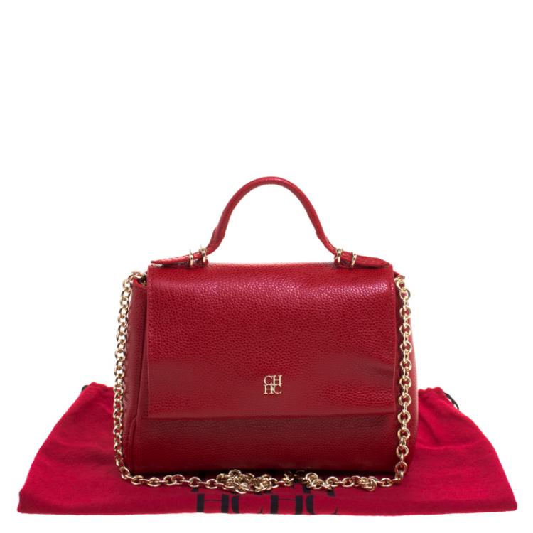 مملوكة مسبقًا Carolina Herrera Red Leather Minuetto Flap Bag