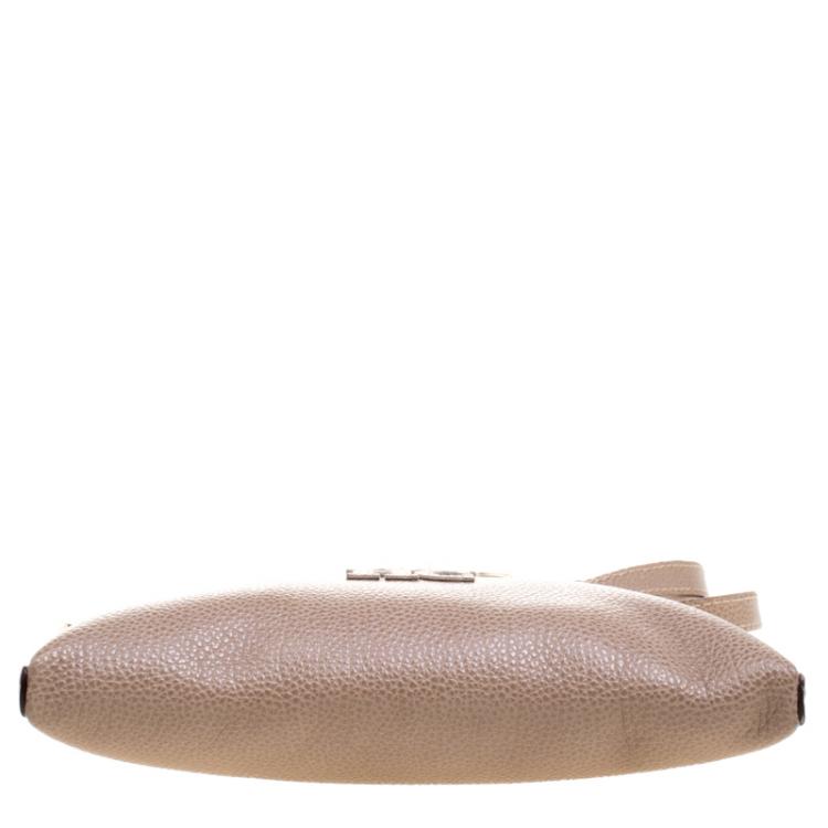 Pre Owned Carolina Herrera Dark Beige Leather Logo CH Crossbody Bag