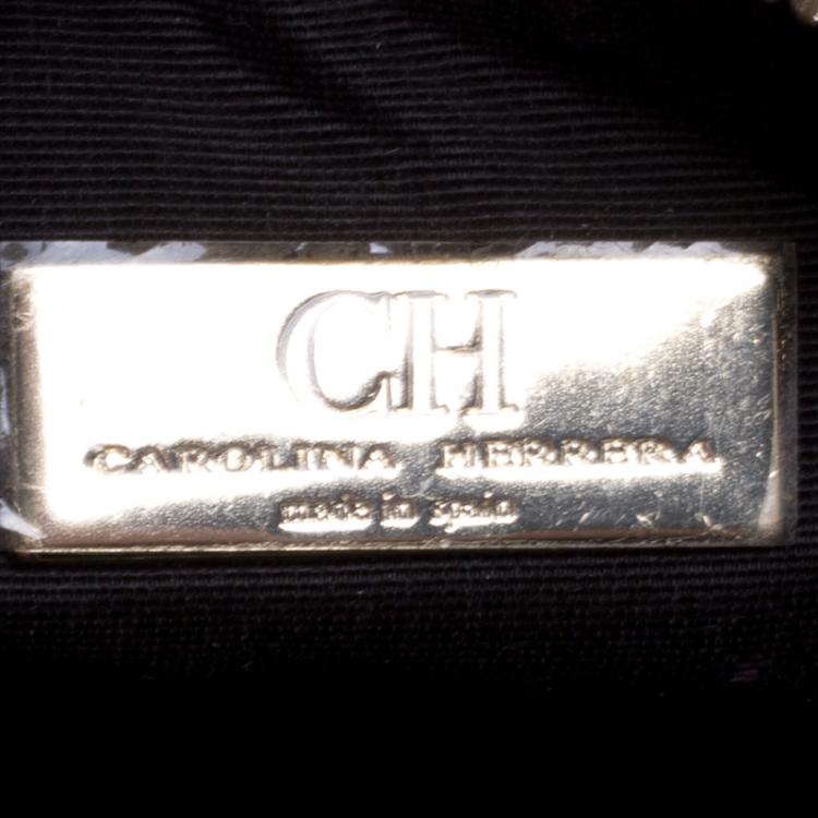 Pre Owned Carolina Herrera Dark Beige Leather Logo CH Crossbody Bag