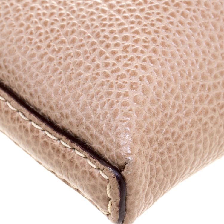 Pre Owned Carolina Herrera Dark Beige Leather Logo CH Crossbody Bag