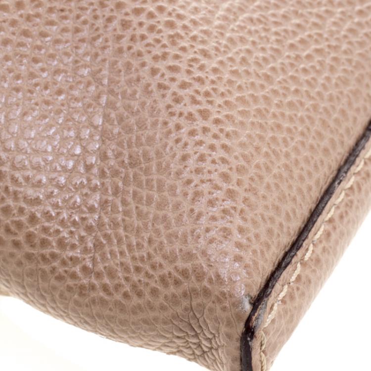 Pre Owned Carolina Herrera Dark Beige Leather Logo CH Crossbody Bag