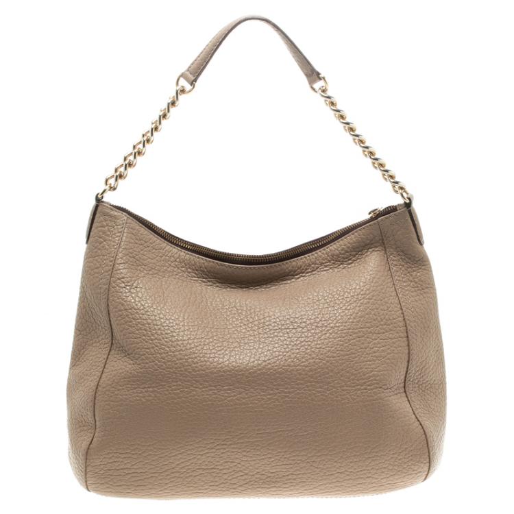 Pre Owned Carolina Herrera Beige Pebbled Leather Hobo