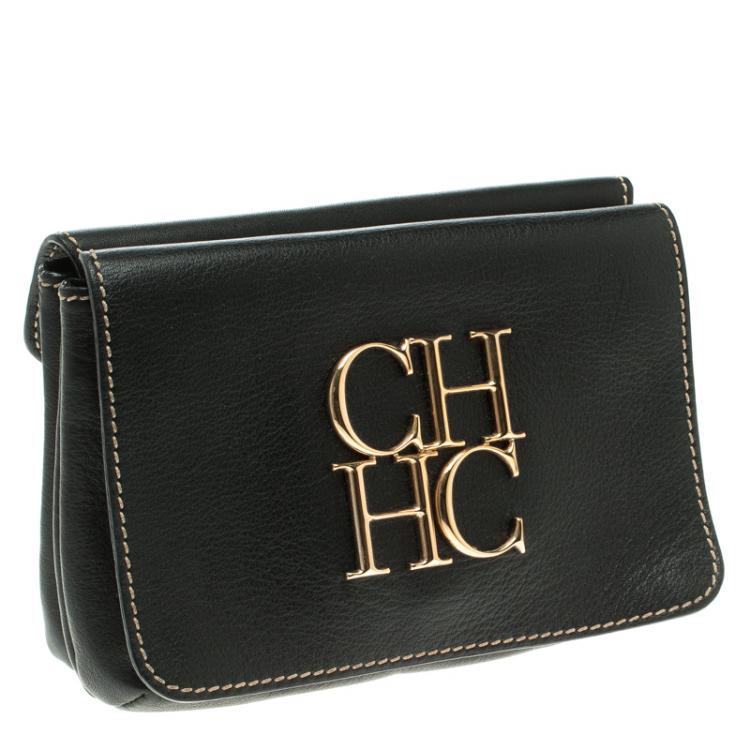 Pre Owned Carolina Herrera Black Leather Clutch