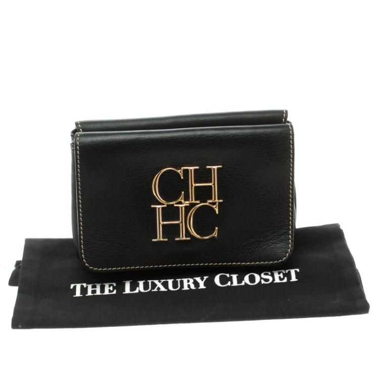 Pre Owned Carolina Herrera Black Leather Clutch