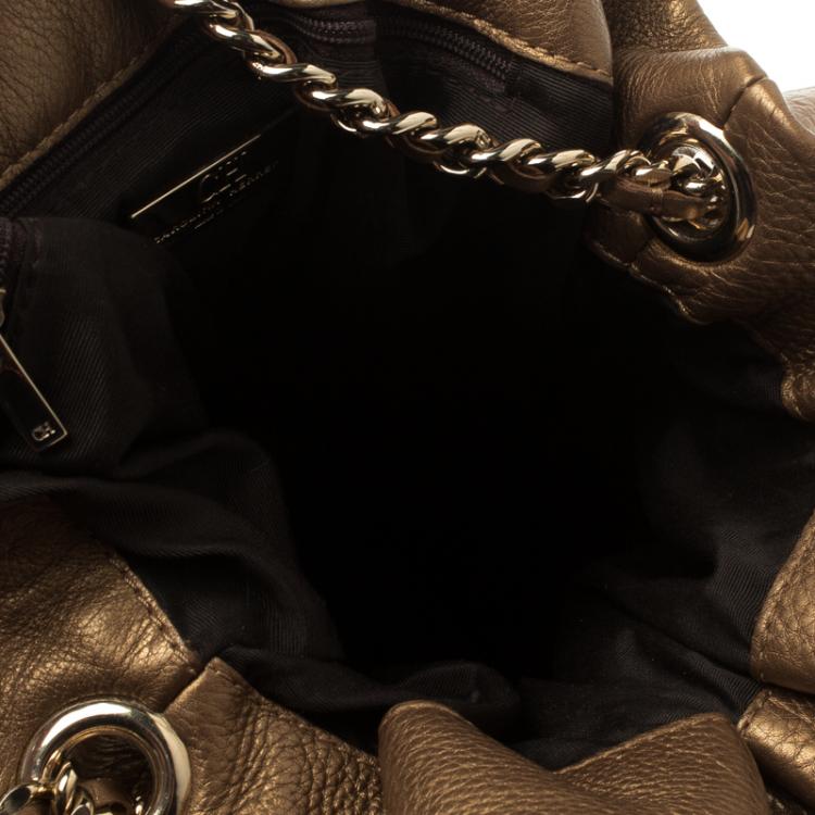 Pre Owned Carolina Herrera Gold Embossed Leather Bow Bucket Shoulder Bag