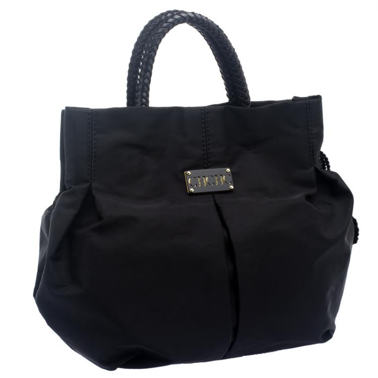 Pre Owned Carolina Herrera Black Nylon Braided Handle Tote