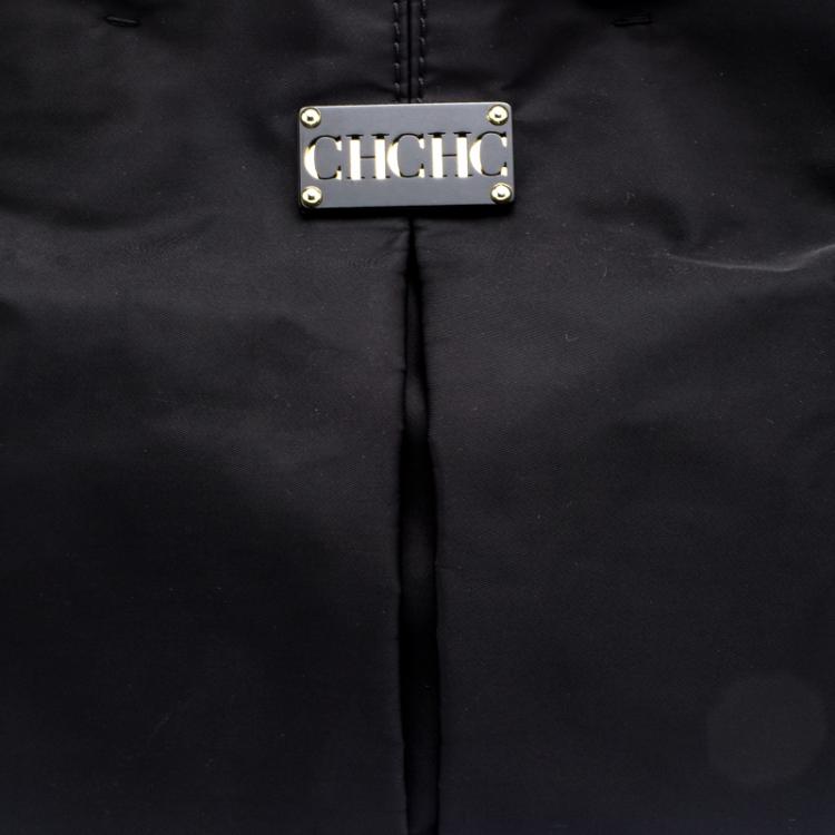 Pre Owned Carolina Herrera Black Nylon Braided Handle Tote