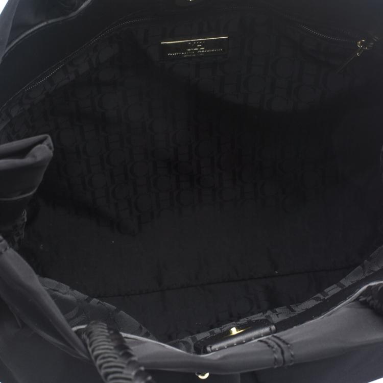 Pre Owned Carolina Herrera Black Nylon Braided Handle Tote