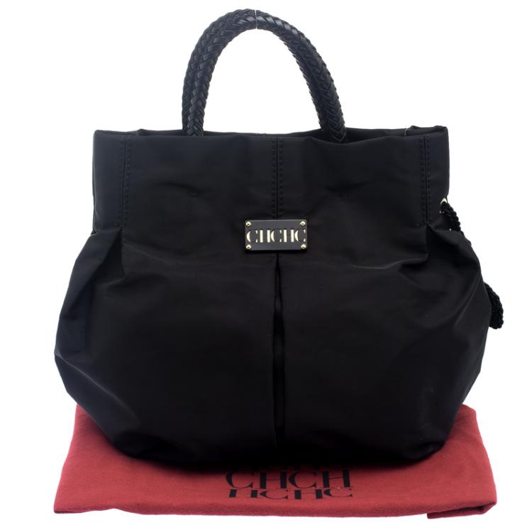 Pre Owned Carolina Herrera Black Nylon Braided Handle Tote