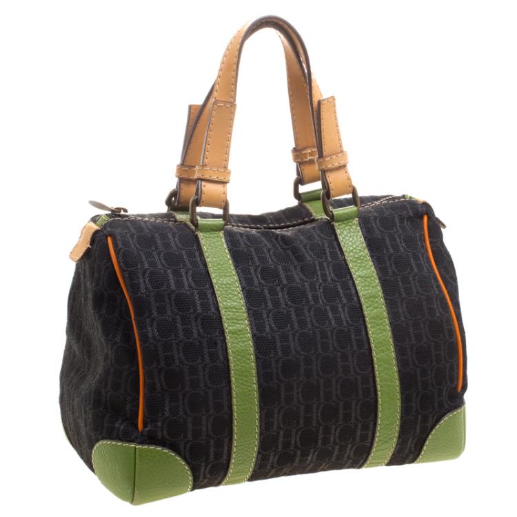 Pre Owned Carolina Herrera Multicolor Monogram Canvas and Leather Boston Bag