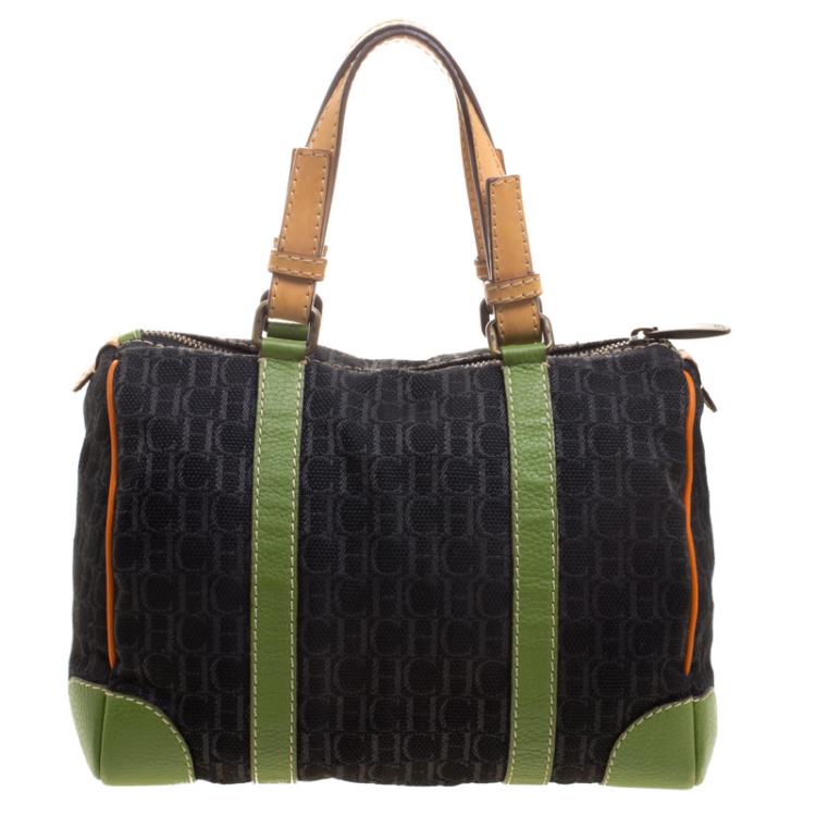 Pre Owned Carolina Herrera Multicolor Monogram Canvas and Leather Boston Bag