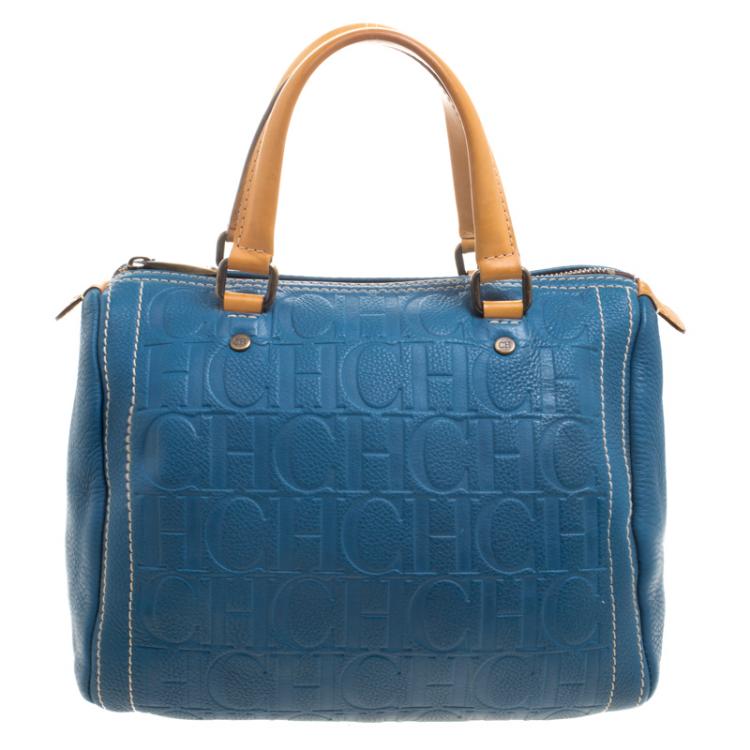 Pre Owned Carolina Herrera Blue Leather Andy Boston Bag