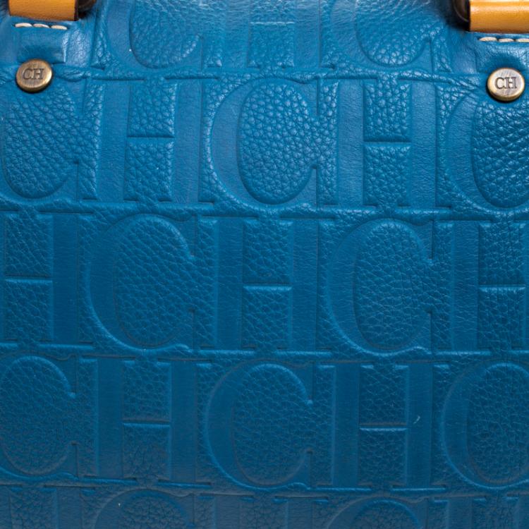 Pre Owned Carolina Herrera Blue Leather Andy Boston Bag