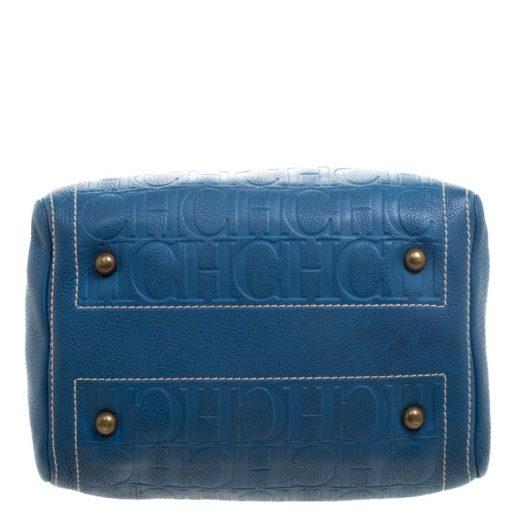 Pre Owned Carolina Herrera Blue Leather Andy Boston Bag
