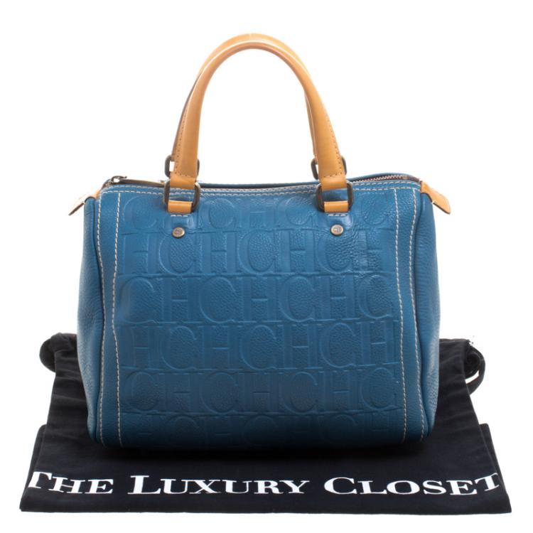 Pre Owned Carolina Herrera Blue Leather Andy Boston Bag